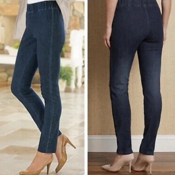 Soft Surroundings Metro Denim Jean Leggings NWT Womens Petite XS Dark Wash - Picture 1 of 11